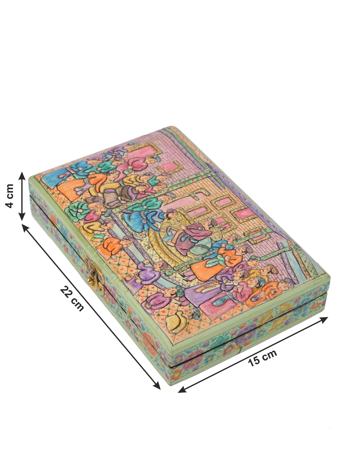 Paper Mache Jewellery box with Mughal Courtyard design embossed