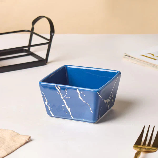 Ceramic Bowls & Tray ,Set Of 4 - Cerulean