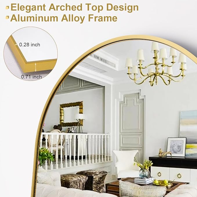 Arched Full Length Free Standing Mirror- Gold