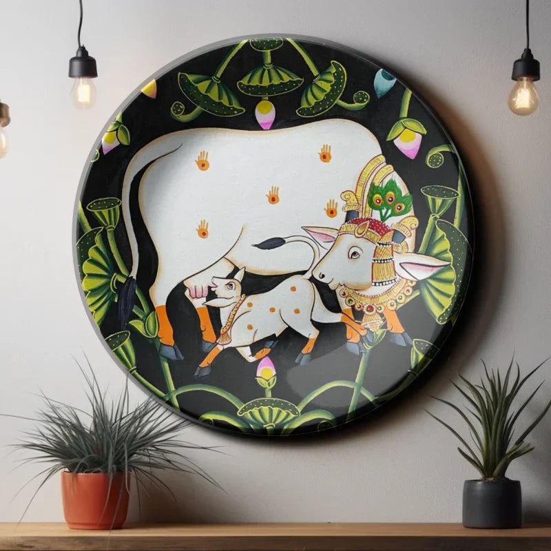 Cow and Calf Pichwai Wall Plate Décor - India Series