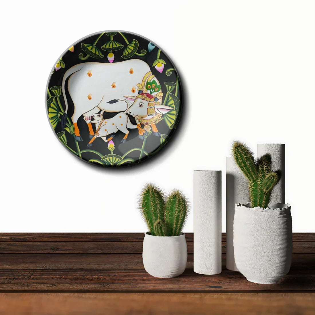 Cow and Calf Pichwai Wall Plate Décor - India Series