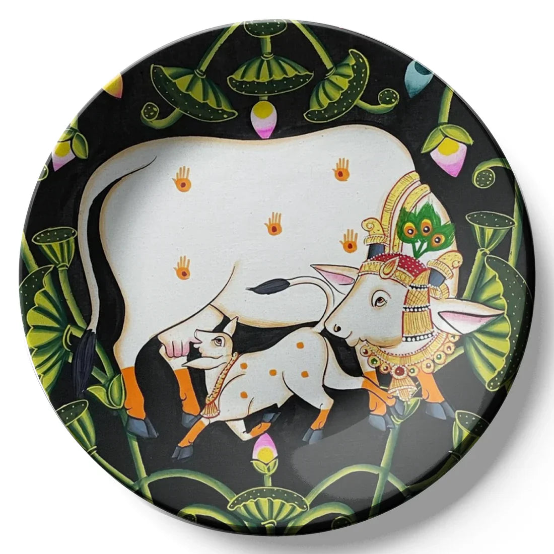 Cow and Calf Pichwai Wall Plate Décor - India Series