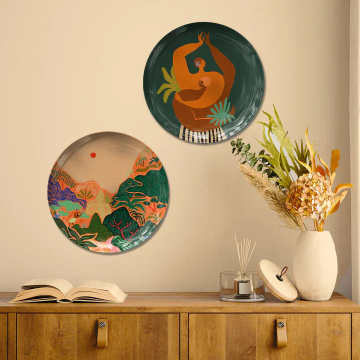 Green Spring Décor Art Plates -  Set of 2