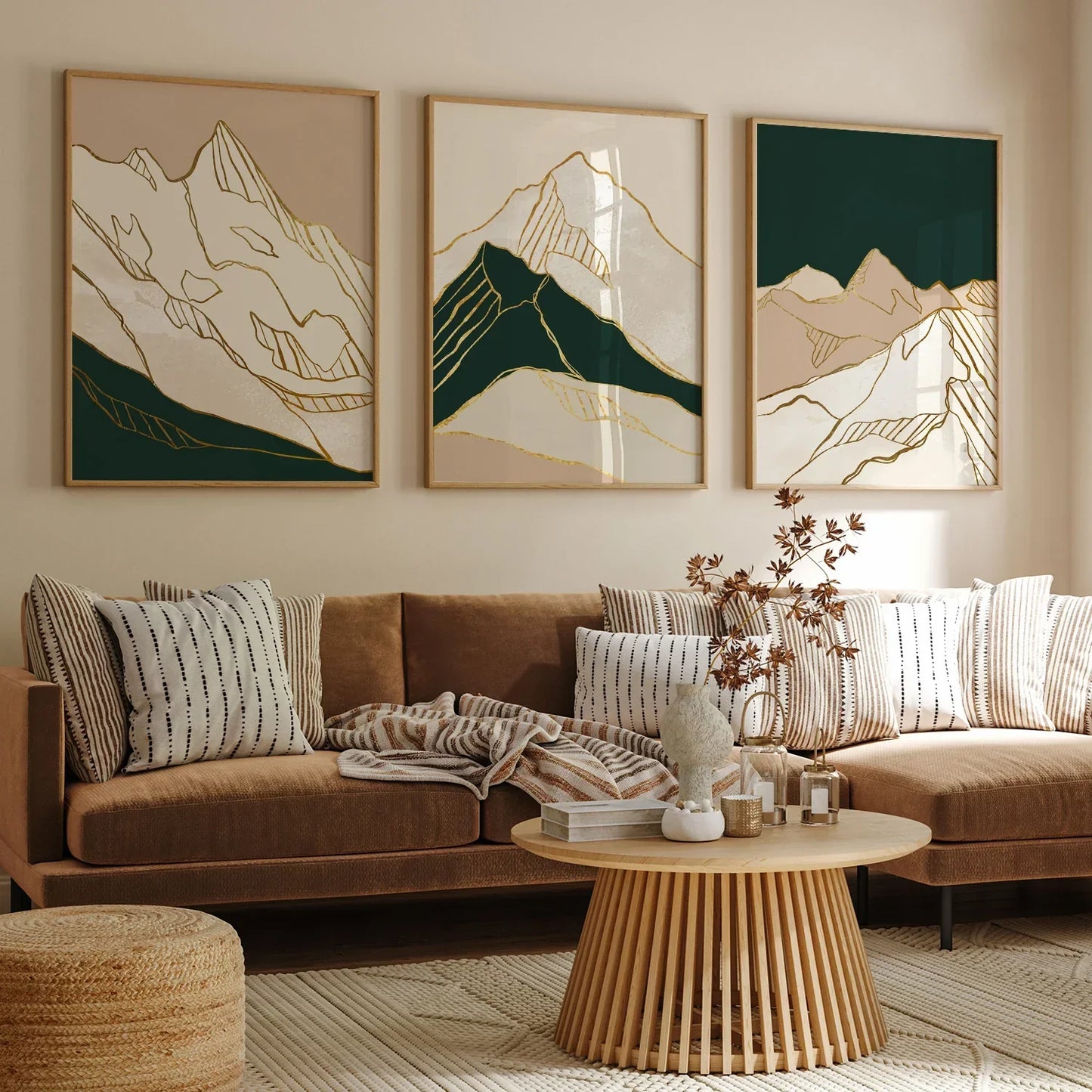 Golden Mountain Abstract Modern Wall Art -  Set of 3