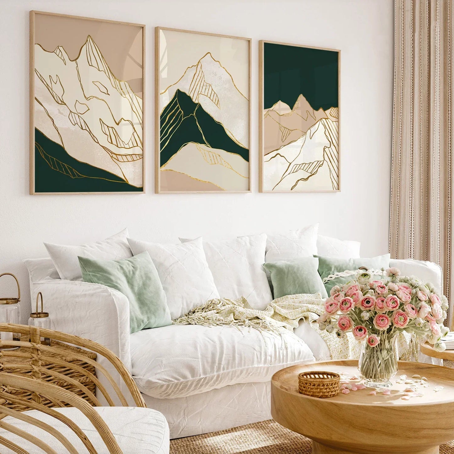 Golden Mountain Abstract Modern Wall Art -  Set of 3