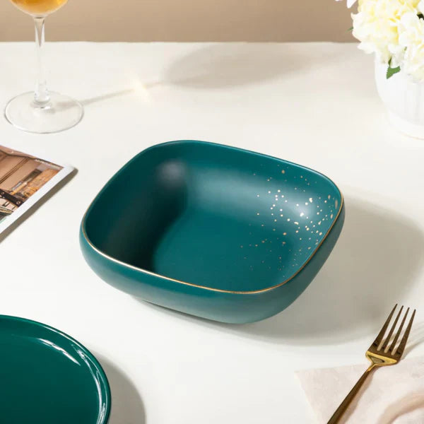 Cara Square Serving Bowl - White/Midnight Green