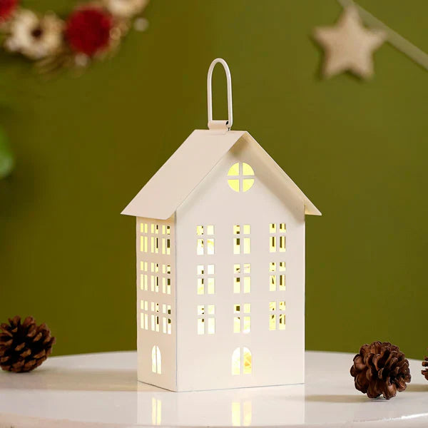 Festive House Lantern With Handle  - White