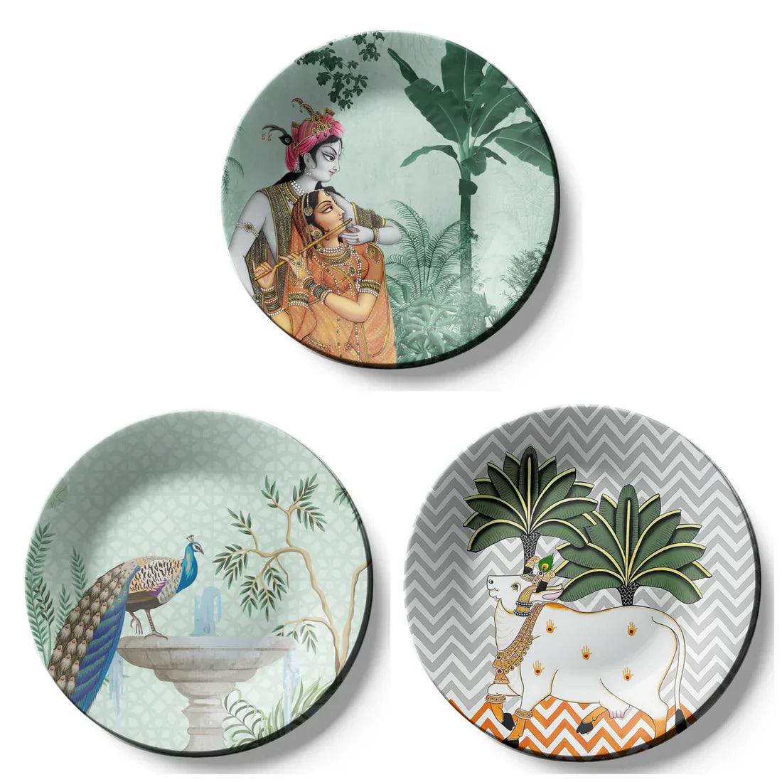 Radha Krishna Wall Plates Décor, set of 3 - India Series