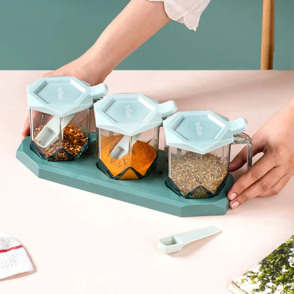 Spice Jars With Spoons - Set Of 3